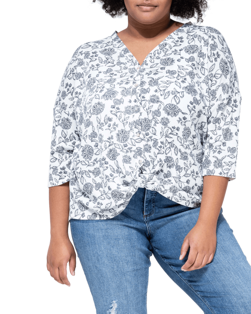 Plus size model wearing Scarlet Tie Front Top by B COLLECTION BY BOBEAU CURVY | Dia&Co | dia_product_style_image_id:189130